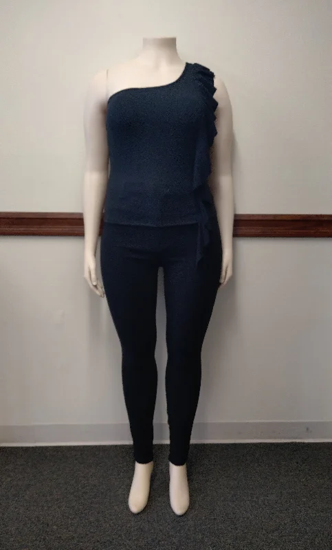Black Ruffle One Arm Tank Available in Sizes 1X-3X charcoal tank top