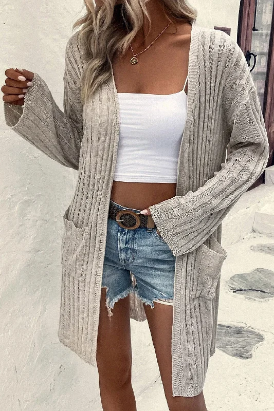 Open Front Dropped Shoulder Longline Cardigan Casual Formal Business