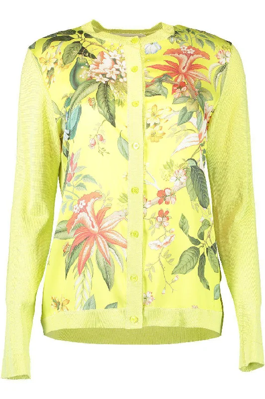 Floral Fauna Inset Cardigan Bright Pastel Dark