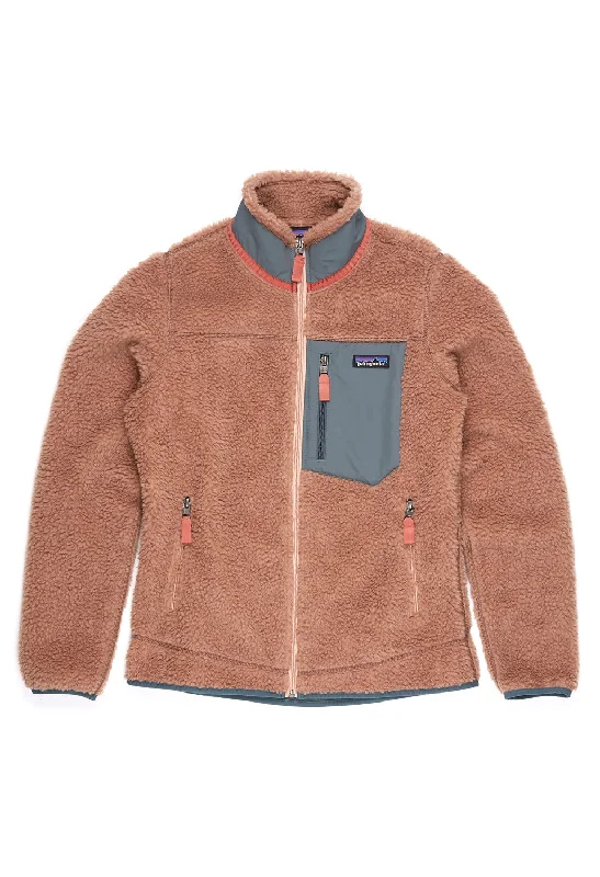Patagonia Classic Retro-X Women's Jacket - Pampas Tan w/Nouveau Green Tiered Jacket Buttoned Jacket Zippered Jacket
