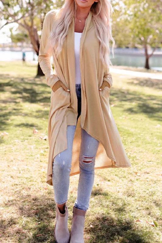 High-Low Open Front Cardigan with Pockets Zippered Front Buttoned Front Snap Front