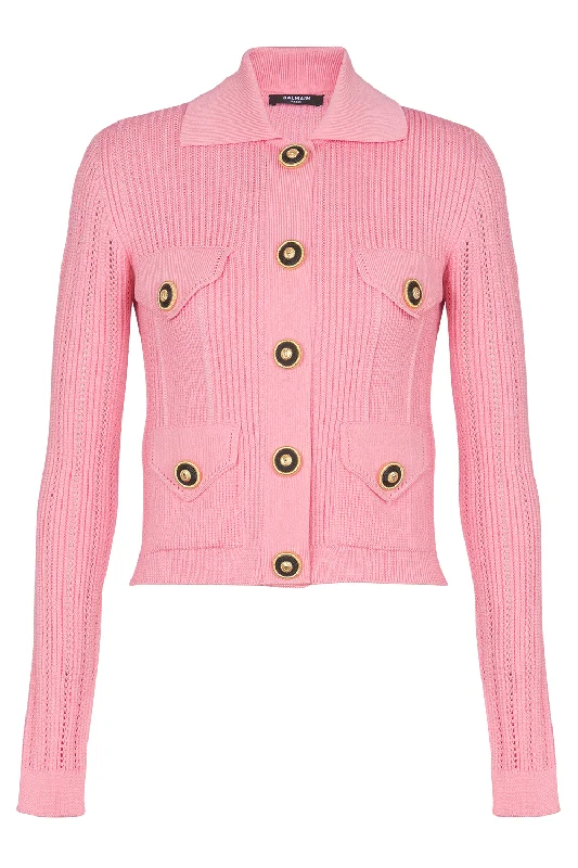 Buttoned Ribbed Cardigan Seamless Knitted Crochet