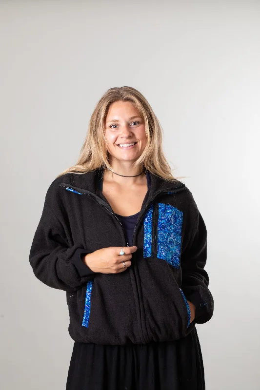 Sari Patch Fleece Zip Jacket Tailored Jacket Straight Jacket A-Line Jacket