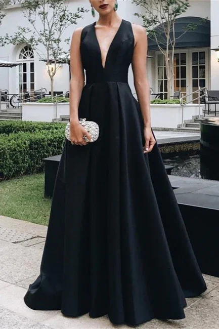 Elagant Black A-Line Deep V Neck Formal Long Party Dress, DP2132 Tunics Velvet soft