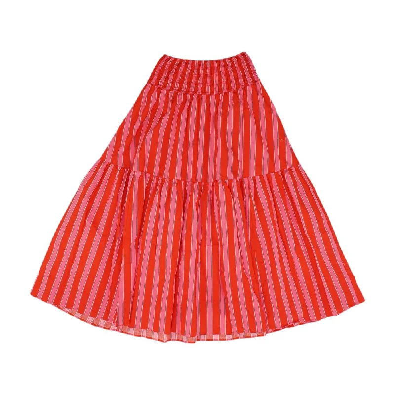 Red Striped Maxi Skirt silk skirt sleek