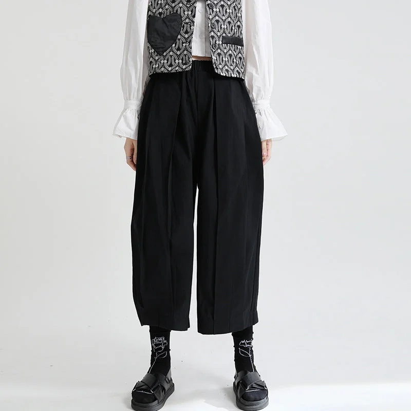 Solid Color High Waist Cropped Wide Leg Pants Elegant Palazzo Trousers