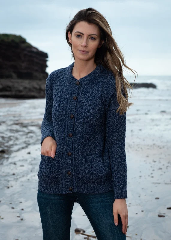 Aran Lumber Cardigan | Demin Marl Thin Thick Dense