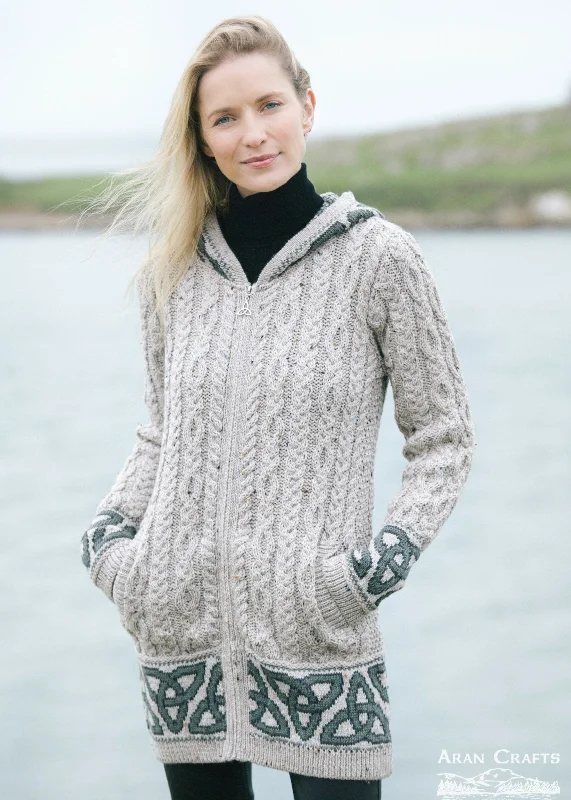 Aran Women's Jacquard Hooded Cardigan | Oatmeal Casual Formal Business