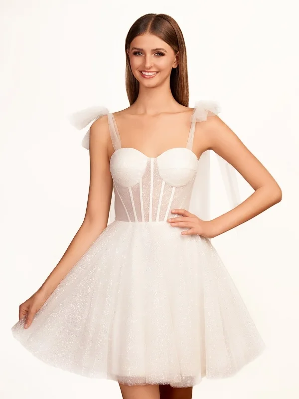Jessalyn | A-Line Tie Shoulder Ivory Spraying Short Party Dress Tunics Formal black