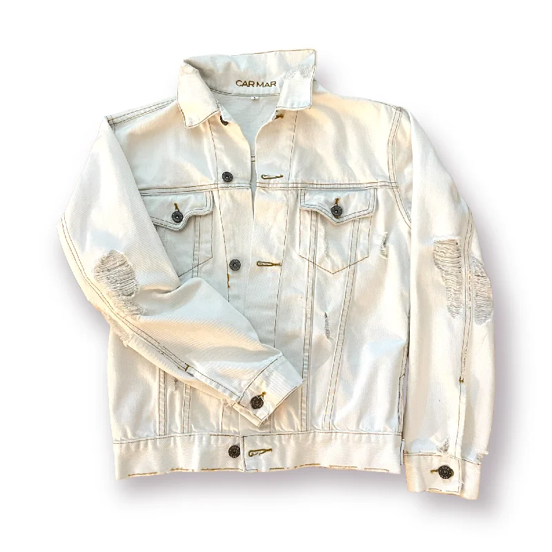 CARMAR Light Denim Distressed Jacket |Size: Small| Knit Jacket Woven Jacket Fleece Jacket CARMAR Light Denim Distressed Jacket |Size: Small| Knit Jacket Woven Jacket Fleece Jacket
