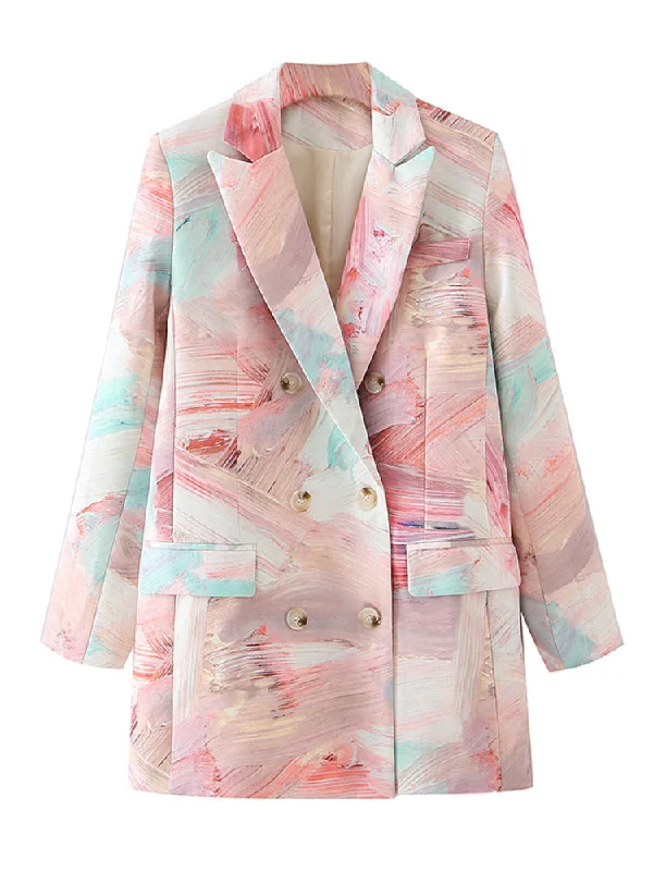 Woman Jacket Woman Blazer 2023 Autumn Lapel Coat Straight Pink Suit Printing Blazer Mujer Casual Streetwear Coats Insulated Jacket Fitted Jacket Loose Jacket