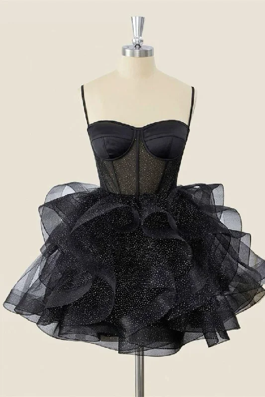 Black A-Line Straps Tulle Homecoming Dress Mini Party Dress, DP3031 Tunics Sophisticated sleek