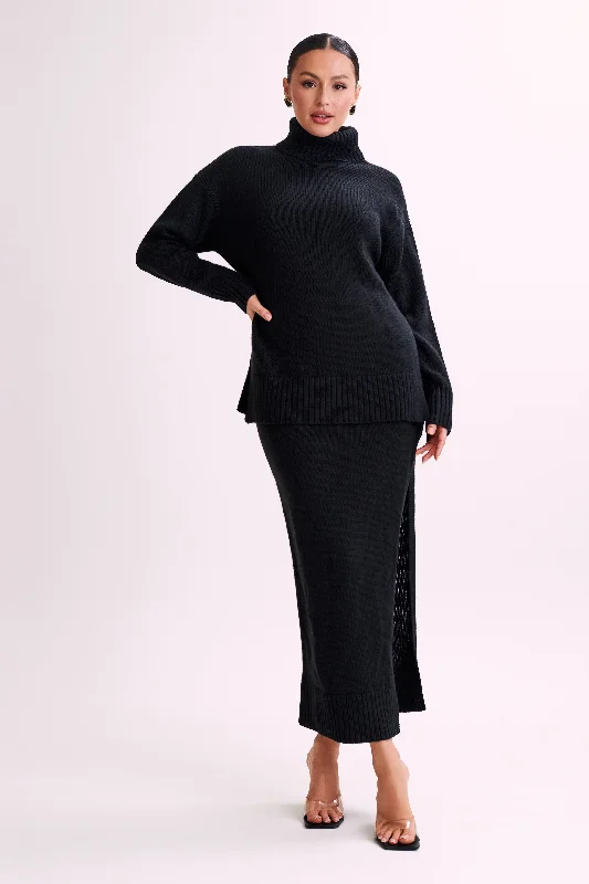 Brittany Knit Midi Skirt - Black seamless skirt comfort