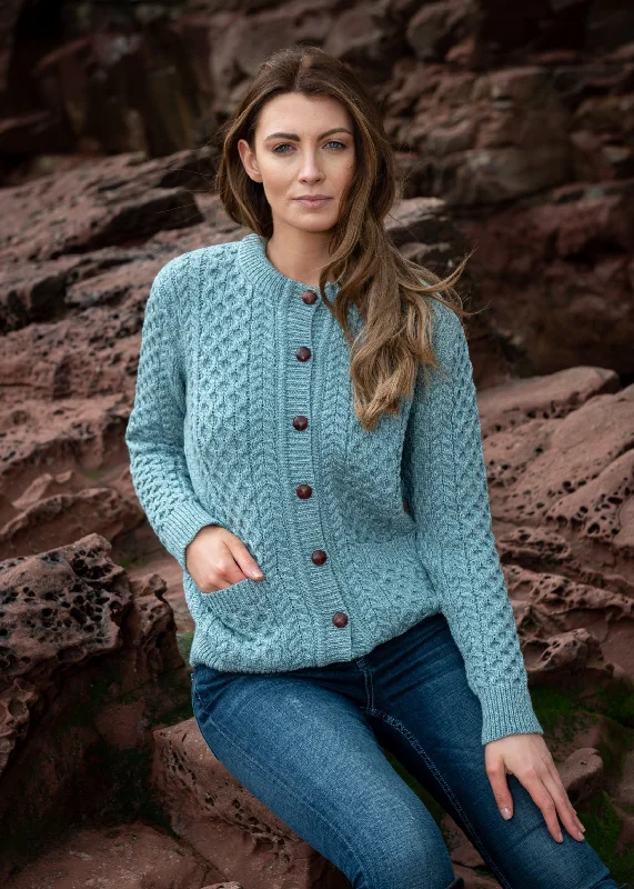 Aran Cable Knit Cardigan | Aqua Layered Multi-layer Single Layer