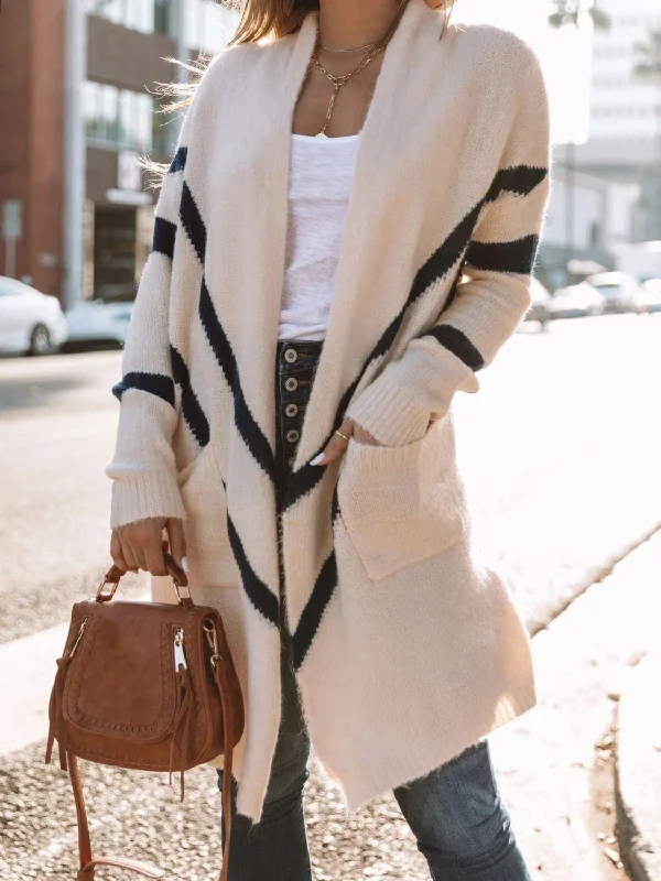 Contrast Open Front Cardigan with Pockets Silk Blend Satin Velvet
