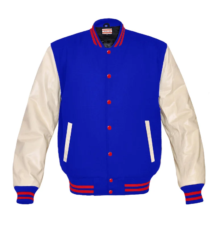 Superb Genuine Cream Leather Sleeve Letterman College Varsity Women Wool Jackets #CRSL-RSTR-RB Satin Fabric Silk Fabric Chiffon Fabric
