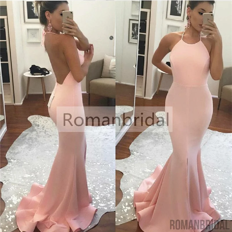 Gorgeous Pink Sleeveless Mermaid Halter Backless Glamorous party dress, long Prom Dress, PD0433 Tunics Sophisticated sleek