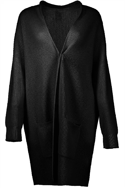 OPEN LONG CARDIGAN - DEEP NIGHT Hooded Caped Shawl Collar