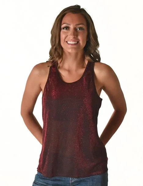 Cowgirl Tuff Womens Shimmer Breathe Dark Red Nylon S/L Tank Top cotton tank top