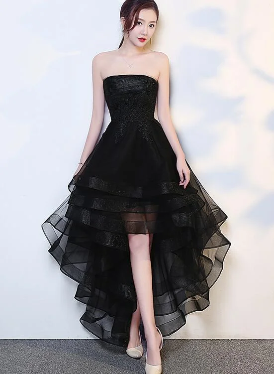 Black High Low Tulle and Applique Fashion Homecoming Dresses, Black Party Dress, Tulle Party Dress Tunics Trousers formal