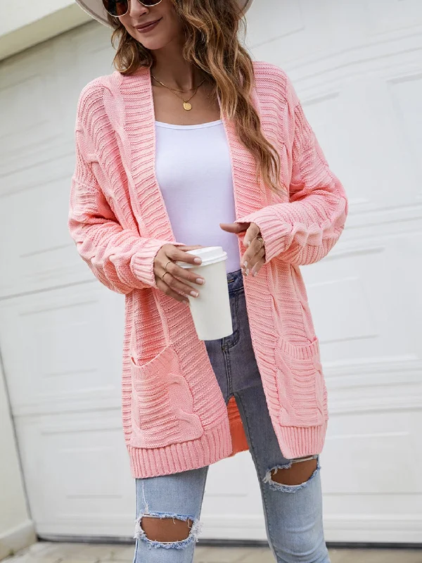 Open Front Dropped Shoulder Longline Cardigan Terry Terry Cloth Terry Knit