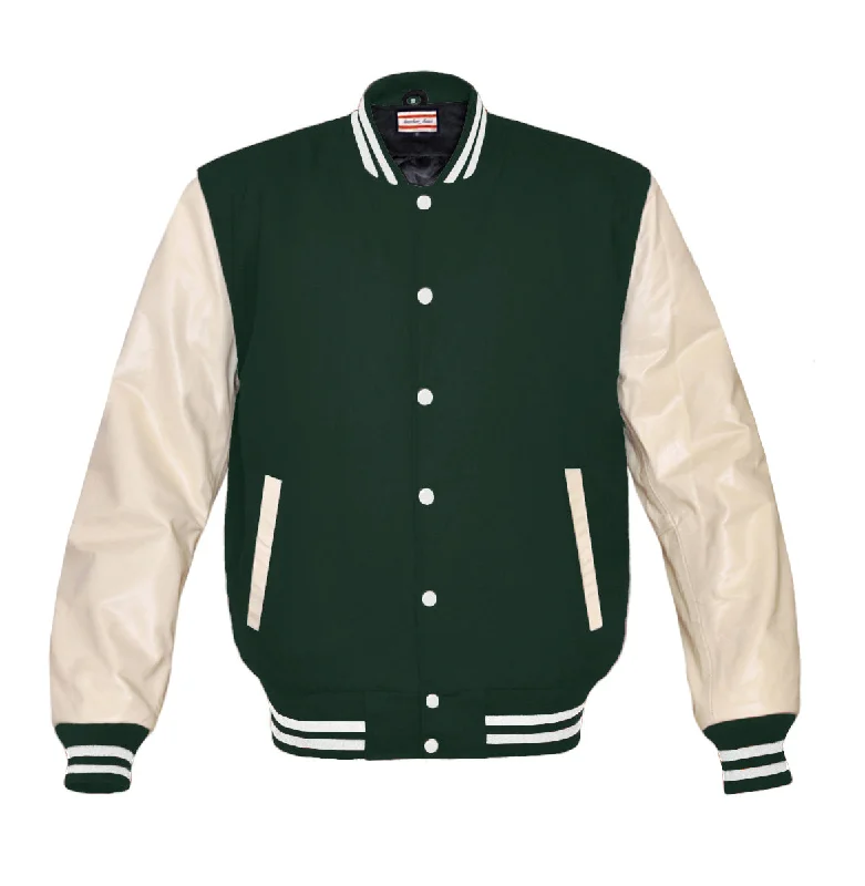Superb Genuine Cream Leather Sleeve Letterman College Varsity Women Wool Jackets #CRSL-WSTR-WB Striped Jacket Polka Dot Jacket Floral Jacket
