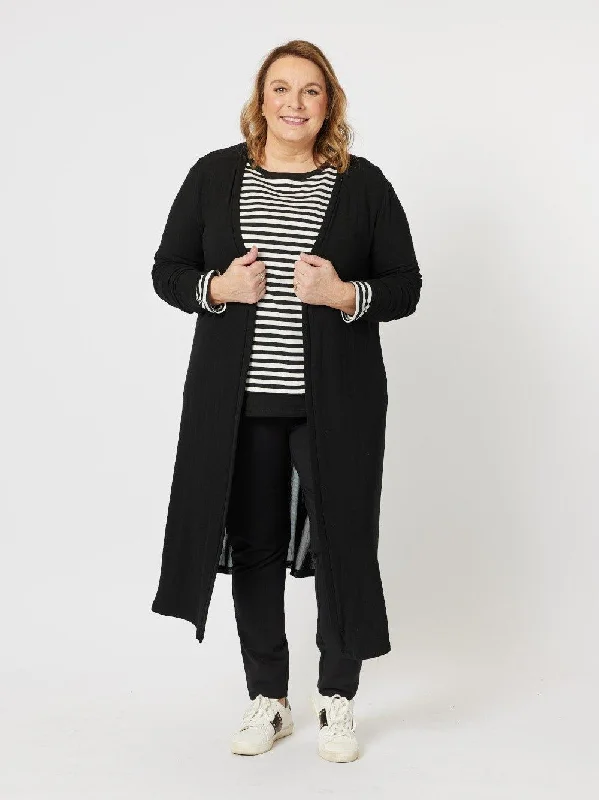 Juli Longline Cardigan - Black Silk Blend Satin Velvet