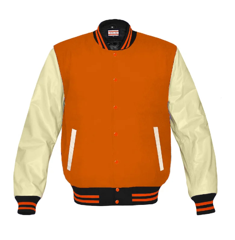 Original American Varsity Real Cream Leather Letterman College Baseball Women Wool Jackets #CRSL-ORSTR-ORB-Bband Notch Collar Jacket Peter Pan Collar Jacket Cowl Neck Jacket