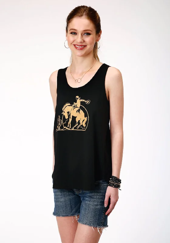 Roper Womens Black Poly/Rayon Golden Cowboy S/L Tank Top mint tank top