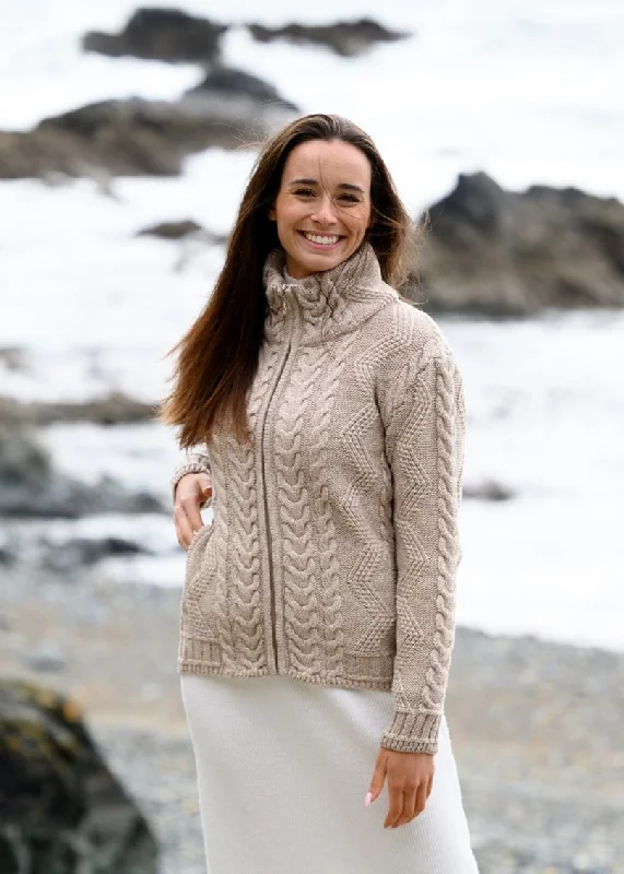 Cable Knit Aran Cardigan | Camel Patchwork Embroidered Appliqued