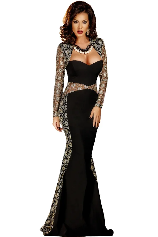 Sexy Lace Mesh Cutout Long Sleeve Maxi Party Dress Tunics Seasonal trendy