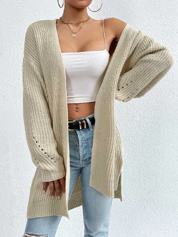 Open Front Dropped Shoulder Slit Cardigan Anti-Pilling Anti-Shrink Durable