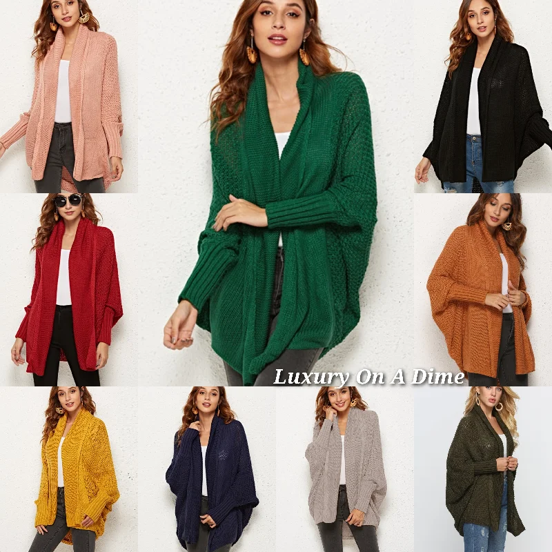 Oversized Knit Cardigan Batwing Sleeve Lightweight Baggy Open Front Sweater Terry Terry Cloth Terry Knit
