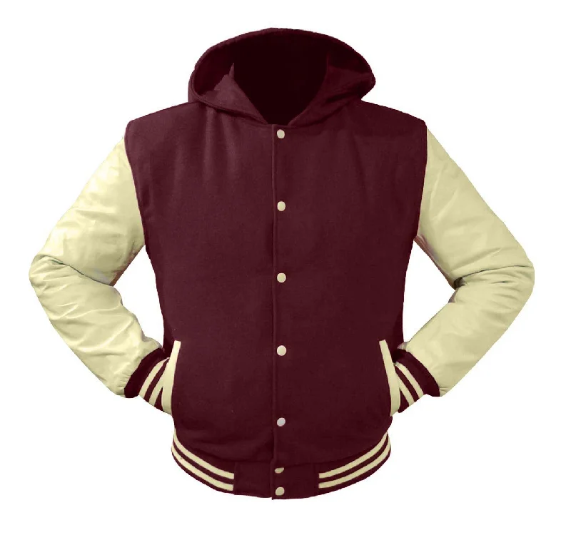 Superb Genuine Cream Leather Sleeve Letterman College Varsity Women Wool Jackets #CRSL-CRSTR-CRB-H One-Shoulder Jacket Off-the-Shoulder Jacket Asymmetrical Jacket