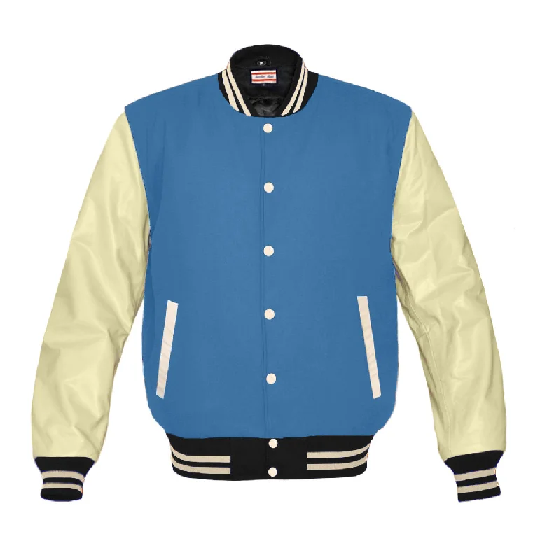 Original American Varsity Real Cream Leather Letterman College Baseball Women Wool Jackets #CRSL-CRSTR-CRB-BBAND Corduroy Jacket Velvet Jacket Brocade Jacket