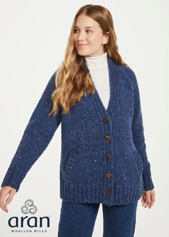 Ladies Tweed Cardigan | Blue Cashmere Blend Cotton Blend Poly Blend