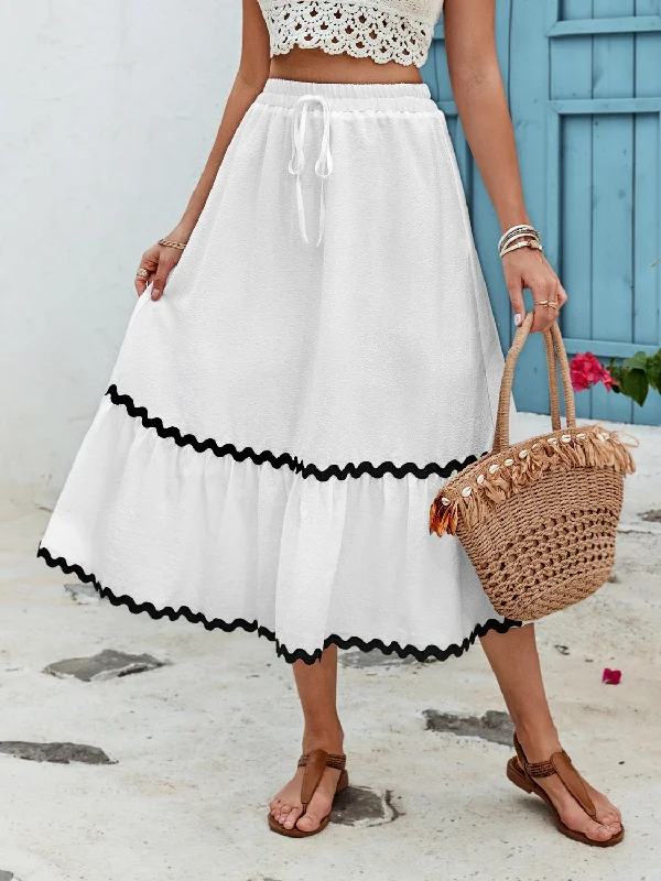 Rishelle Tied Contrast Trim High Waist Skirt cashmere skirt fine