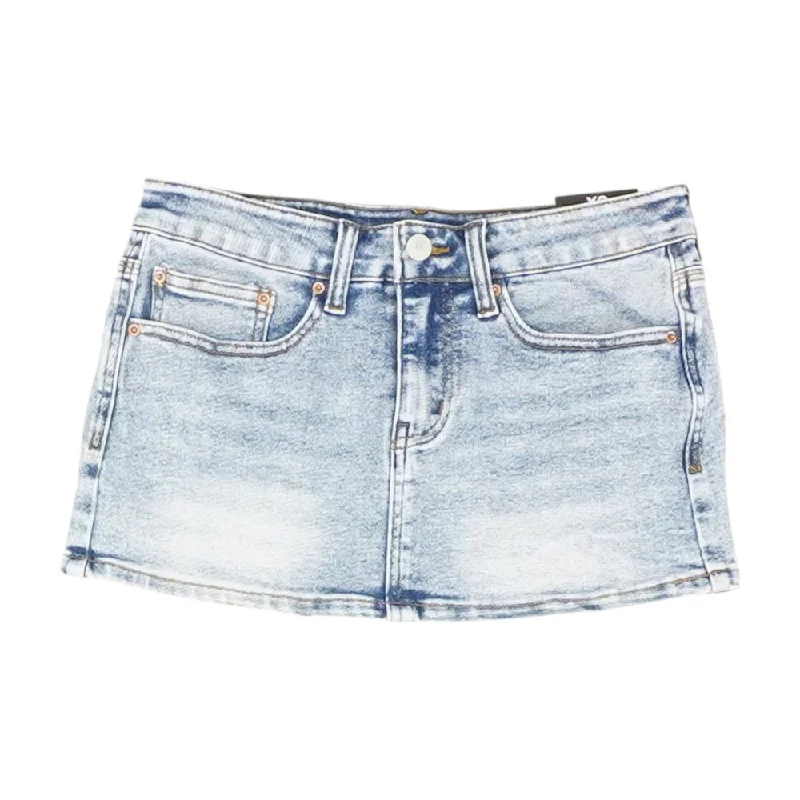 Blue Solid Mini Skirt silk skirt lustrous