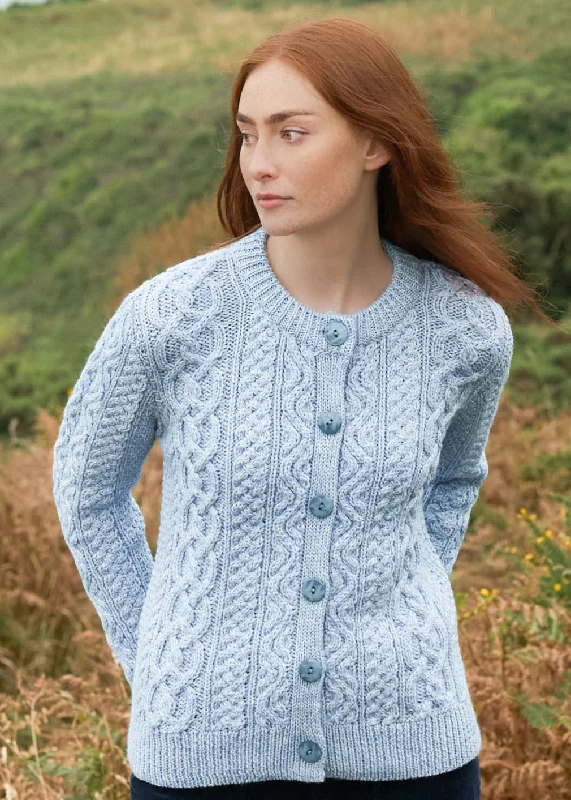 Aran Short Button Cardigan | Ice Marl Anti-Pilling Anti-Shrink Durable
