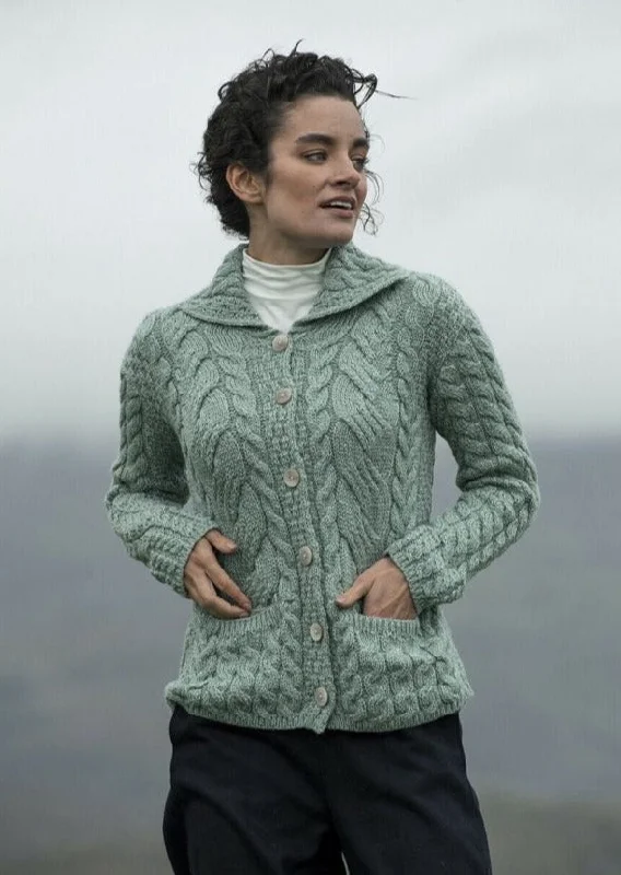 Belcarra Ladies Aran Cardigan | Mint Wool Cardigan Cotton Cardigan Cashmere Cardigan