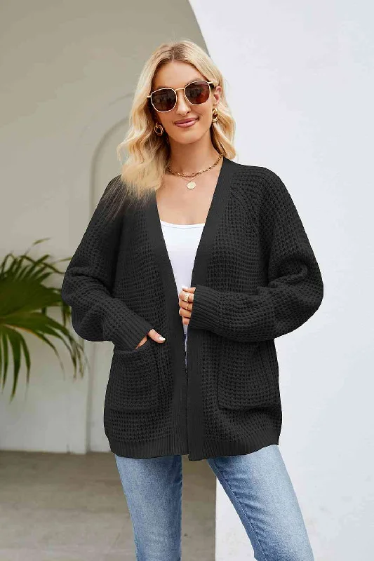Open Front Long Sleeve Cardigan with Pockets Lightweight Heavyweight Midweight