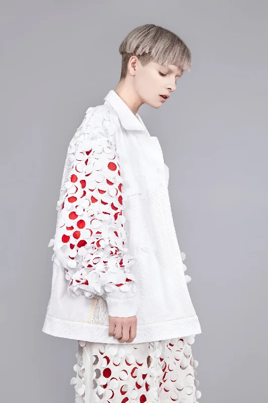 White and cream die-cut "Charlie" Jacket Cardigan Sweater Pullover