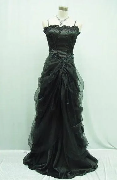 Black Straps Beading Vintage A-Line Long Party Dress, DP2149 Tunics Silk luxurious