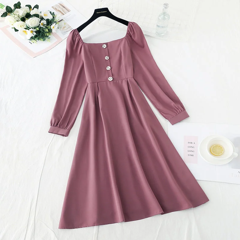 Sweet square collar covering meat, showing thin and gentle wind skirt  3930 athletic skirt fit