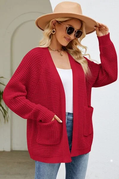Open Front Raglan Sleeve Pocketed Cardigan Nylon Fabric Polyester Fabric Spandex Fabric