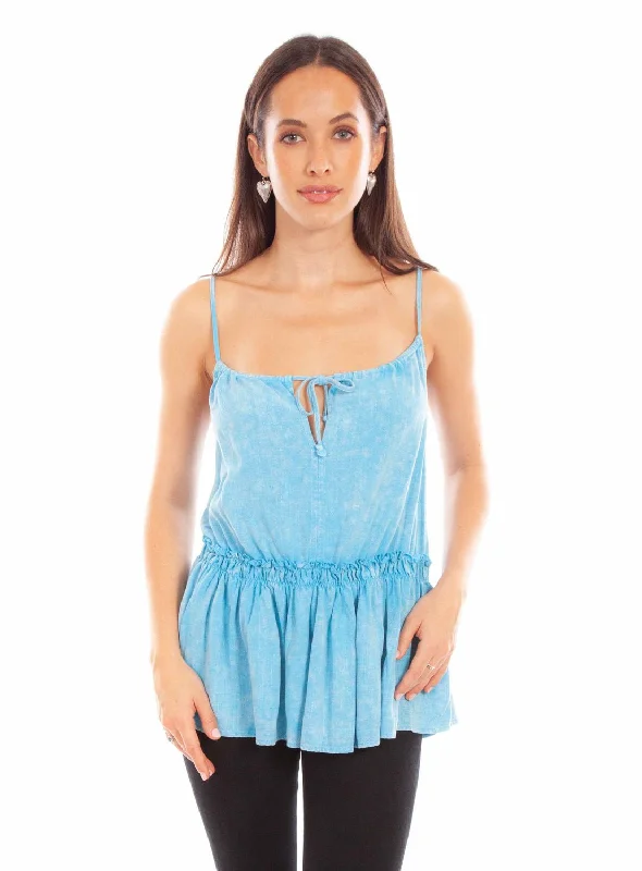 Scully Womens Pleated Turquoise Rayon Blend S/L Tank Top one shoulder tank