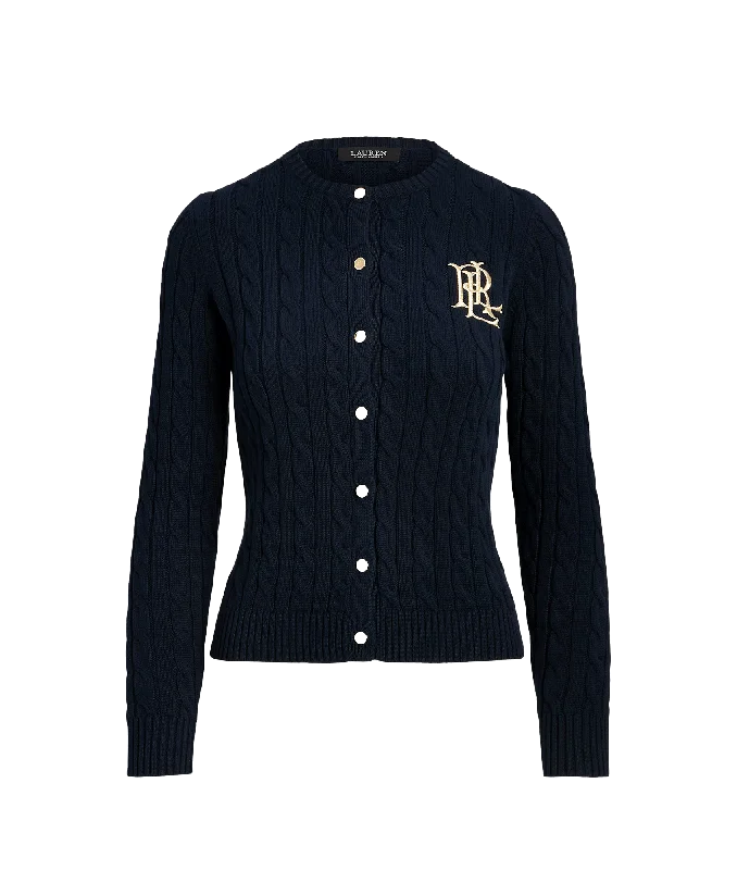 Cable-knit Cotton Cardigan - Navy Hooded Caped Shawl Collar