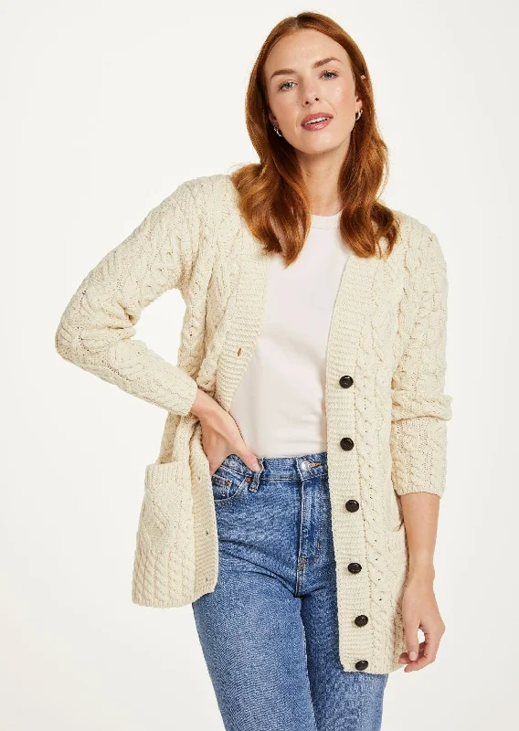 Glebe Aran Long Line Cardigan | Natural Mesh Fabric Canvas Fabric Denim Fabric