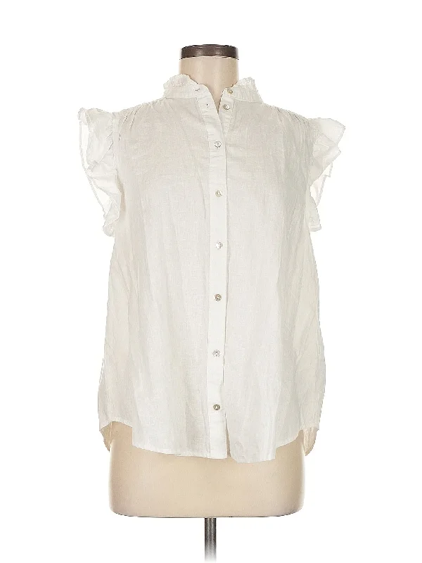 Sleeveless Button Down Shirt-- Asymmetrical Pockets Print