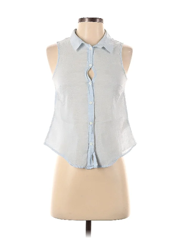 Sleeveless Button Down Shirt-- V-Neck T-Shirt Long Sleeve Cotton